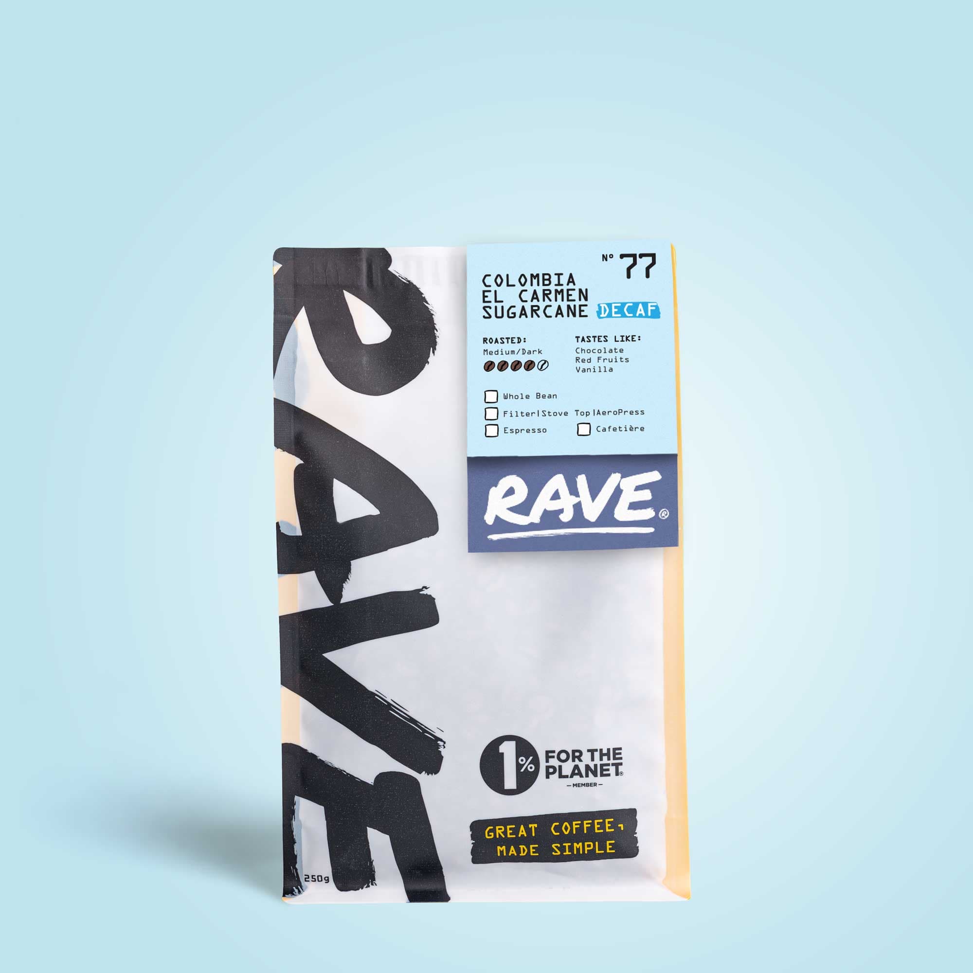 Colombia El Carmen Sugarcane Decaf Nº 77 Small (250g) / Whole Bean