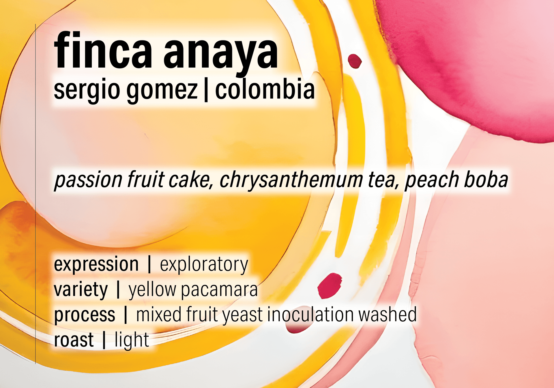 Sergio Gomez Finca Anaya - Mixed Fruit Yeast Inoculation Washed Yellow Pacamara - Colombia